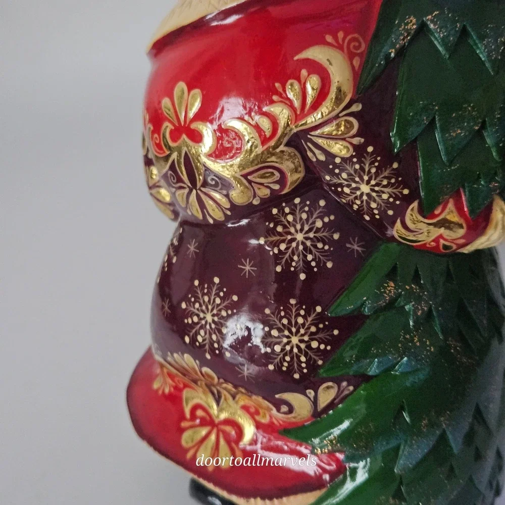 Hand Carved Russian Ded Moroz Santa Wood Figure 7